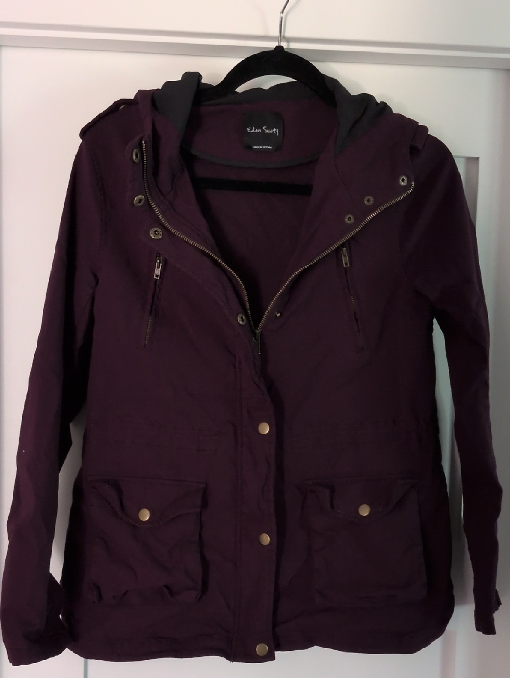 Ellen Tracy Deep Plum Hooded Utility Jacket